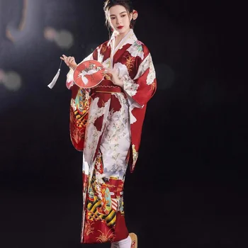 Традиционное японское платье-кимоно с цветочным принтом Obi, Воздушное платье, женская одежда, комплект кимоно-юката для гейши Хаори