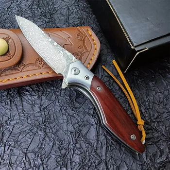 Мини-карманный складной нож из дамасской стали с деревянной ручкой, высококачественные тактические EDC-ножи, походный охотничий инструмент для подарков
