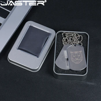 Новый флэш-накопитель JASTER USB 2.0, мини-металлическое солдатское ожерелье, 64 ГБ, бесплатный флеш-накопитель с пользовательским логотипом, 32 ГБ, 8 ГБ, карта памяти, 16 ГБ, подарочная коробка