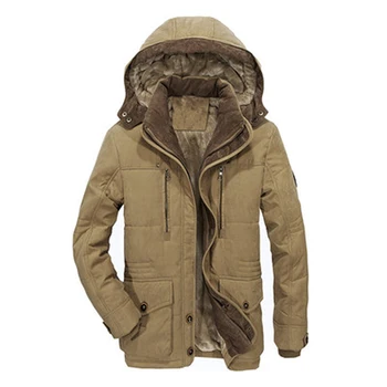 Зимняя мужская куртка на хлопковой подкладке средней длины Плюс Бархатная Толстая Куртка на хлопковой подкладке с несколькими карманами, Мужская брендовая куртка