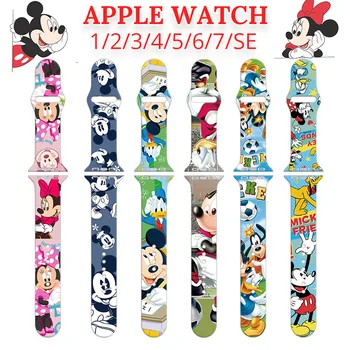 Ремешок для Apple Watch Disney с Микки и Минни 42 мм 44 мм 45 мм 38 мм 41 мм, Силиконовый Ремешок Для женщин и Девочек, браслет iWatch apple watch 5 6 7 SE 4