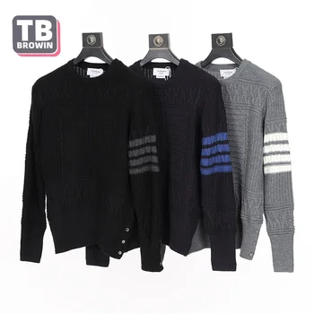 Бренд TB BROWIN thom, мужской свитер с четырьмя полосками, корейский Жаккард с круглым вырезом, осень-зима, теплая роскошь, индивидуальность, столкновение