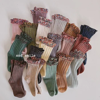 14 цветов, Детские носки с оборками, Кружевные носки до щиколотки для девочек, Мягкие хлопковые носки для малышей, Детские носки Принцессы