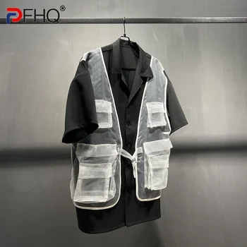 PFHQ Нишевый Дизайн, Рубашка из пушистой органзы с короткими рукавами, Высококачественная Мужская Свободная одежда с парашютом, Оригинальные уличные куртки 2023 года, Новинка
