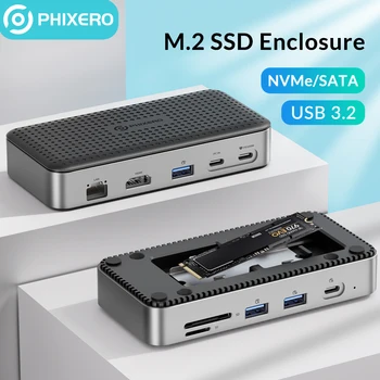 PHIXERO M.2 NVMe USB 3,2 10 В 1 Док-станция с Двойным Протоколом SSD Корпус Коробка Для Хранения жесткого диска HDMI Внешний чехол для ПК