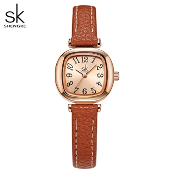 Женские часы Shengke Модные квадратные кварцевые часы Лучший бренд Класса Люкс Водонепроницаемые женские элегантные наручные часы