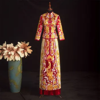 Традиционное Элегантное Свадебное Платье Невесты С Вышивкой Феникса И Дракона Cheongsam Китайский Свадебный Костюм Для Пары китайская одежда