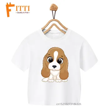 Белая футболка с милой собачкой и цветочным принтом для девочек, летняя забавная одежда в кавайном стиле, одежда для маленьких животных Y2K, прямая поставка
