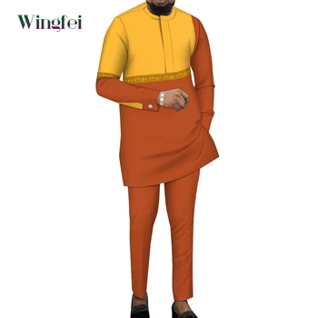 Африканский Мужской костюм Бубу Агбада Дашики, Комплекты из 2 предметов, Рубашка с длинным рукавом и Брюки, Африканская одежда для Мужчин, Свадебная одежда WYN1646