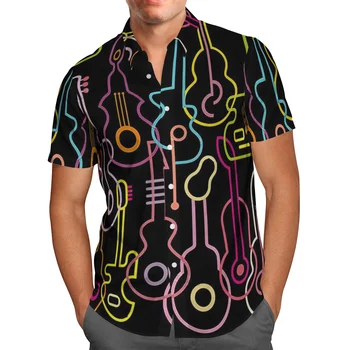 3D Печать Мужская Рок-Гитара Для Отдыха, Гавайская Красочная Рубашка Унисекс с коротким рукавом, Уличная Мода, Топы Ropa De Hombre, WY-335